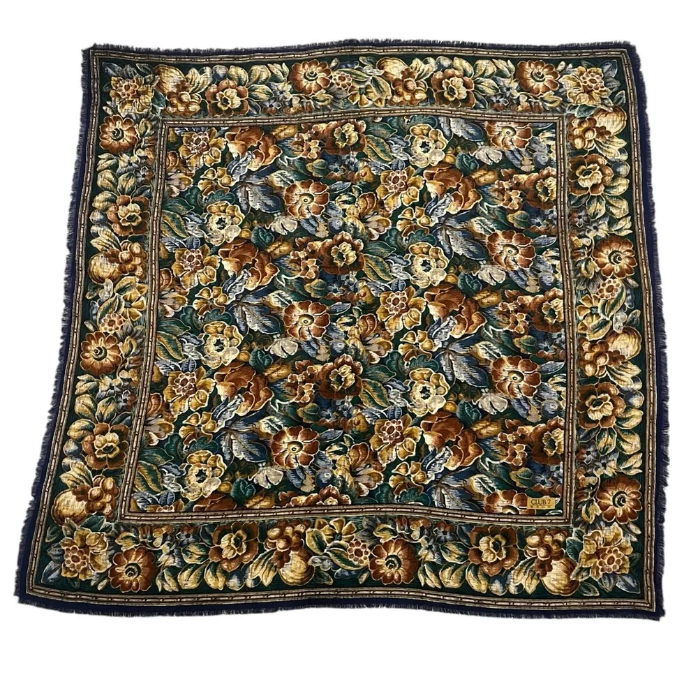 Vintage Echo Club7 100% Wool Floral Scarf 34” Square Made in Japan
